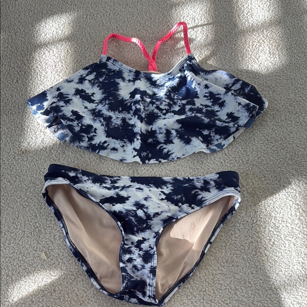Blue and White Tie-Dye Bikini Set